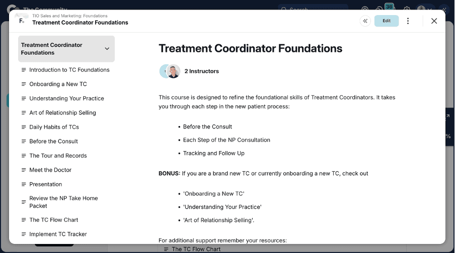 TIO TC online training course